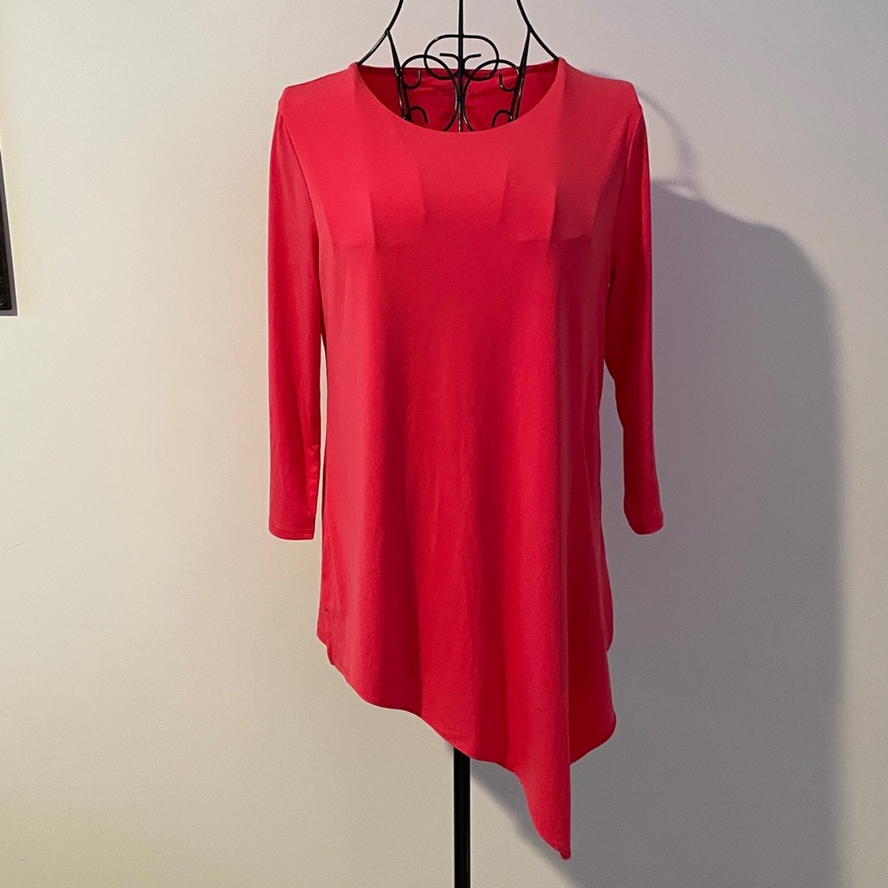 Chico's Vibrant Coral Asymmetrical Tunic size 0 Long Sleeve